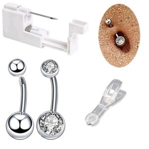 Silver Belly Button Ring with Crystal Accents